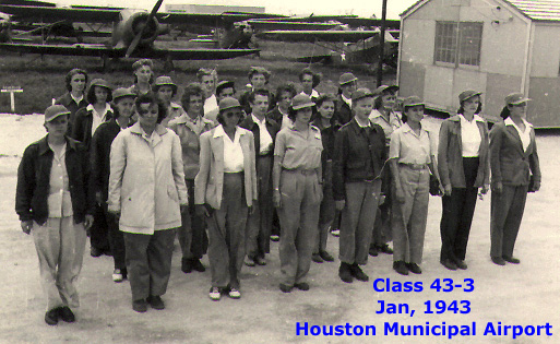 Half of WASP class 43-3, January, 1943, Houston, Howard Hughes airport