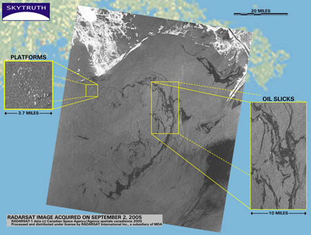 Gulf of Mexico oil slicks after hurricanes in 2005